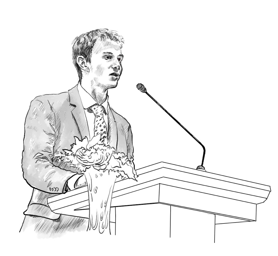LDS missionary at pulpit giving talk in sacrament meeting image sketch